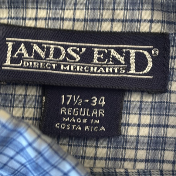 Lands' End | Blue and White Casual Button Down checkered Shirt - Picture 4 of 10